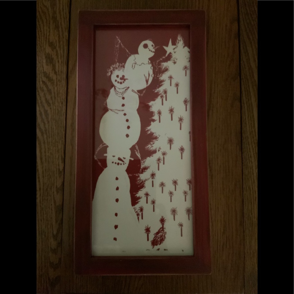 One Brand new wooden framed Snowman picture